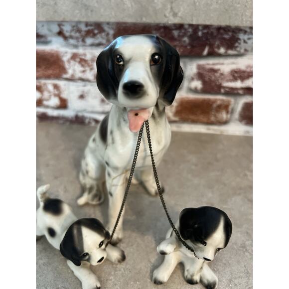 Vintage English Springer Spaniel Mother Dog Puppies W/ On Chain Japan (flaw) - Picture 5 of 11